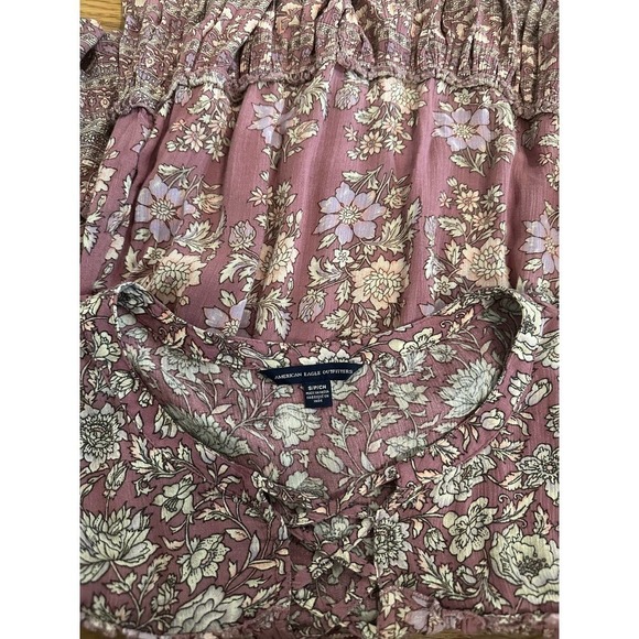 American Eagle Floral Lace-Up Bell Sleeve Top size S - Picture 7 of 8
